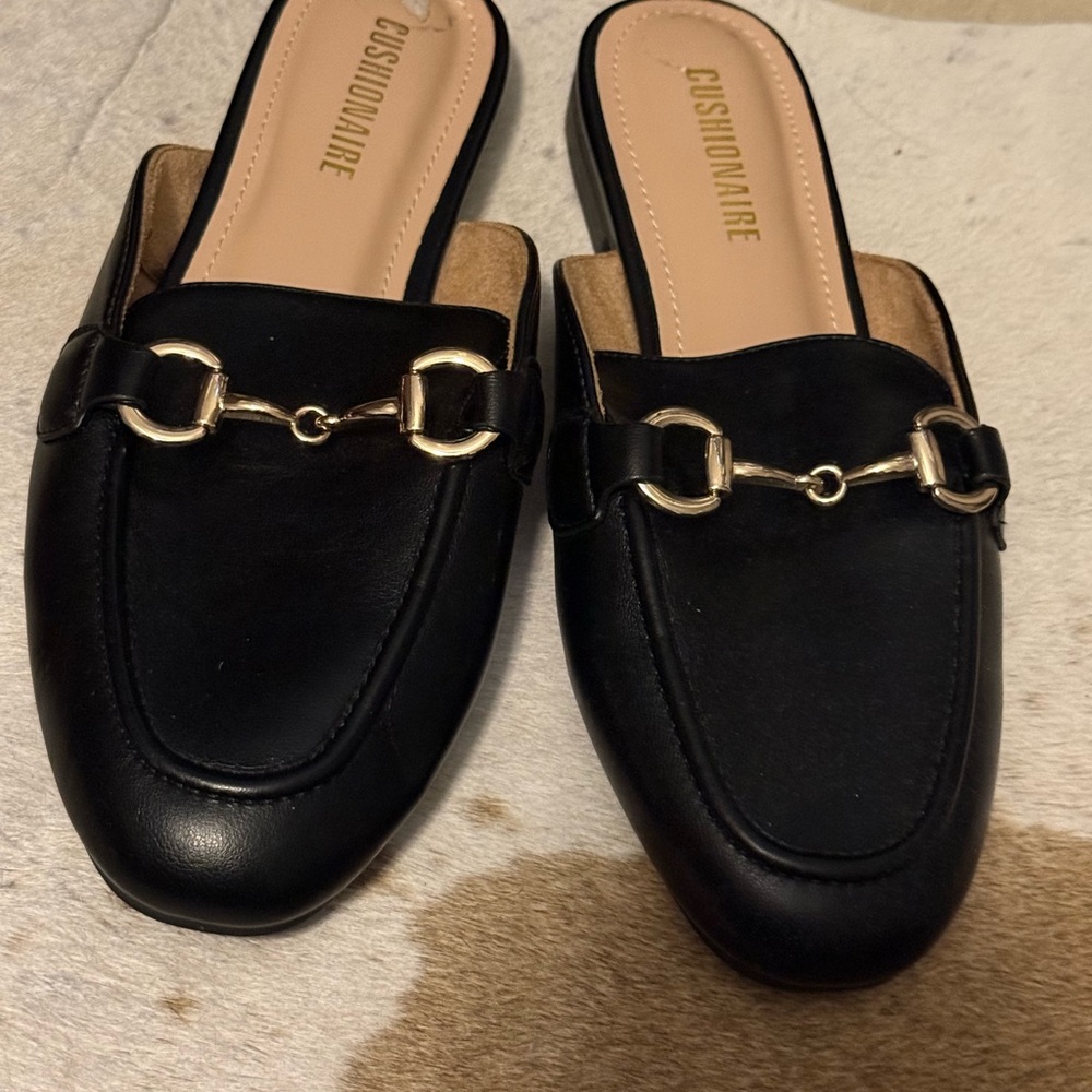 Black Leather Slip-On Loafers with Gold Horsebit